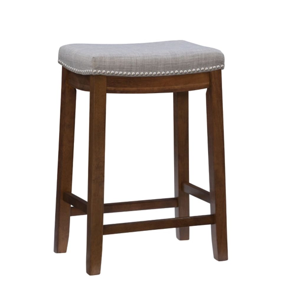 Walnut Wood Counter Stool with Gray Cushion