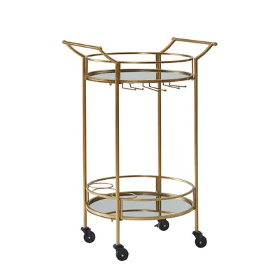 Gold Metal Frame Bar Cart with Mirrored Shelves
