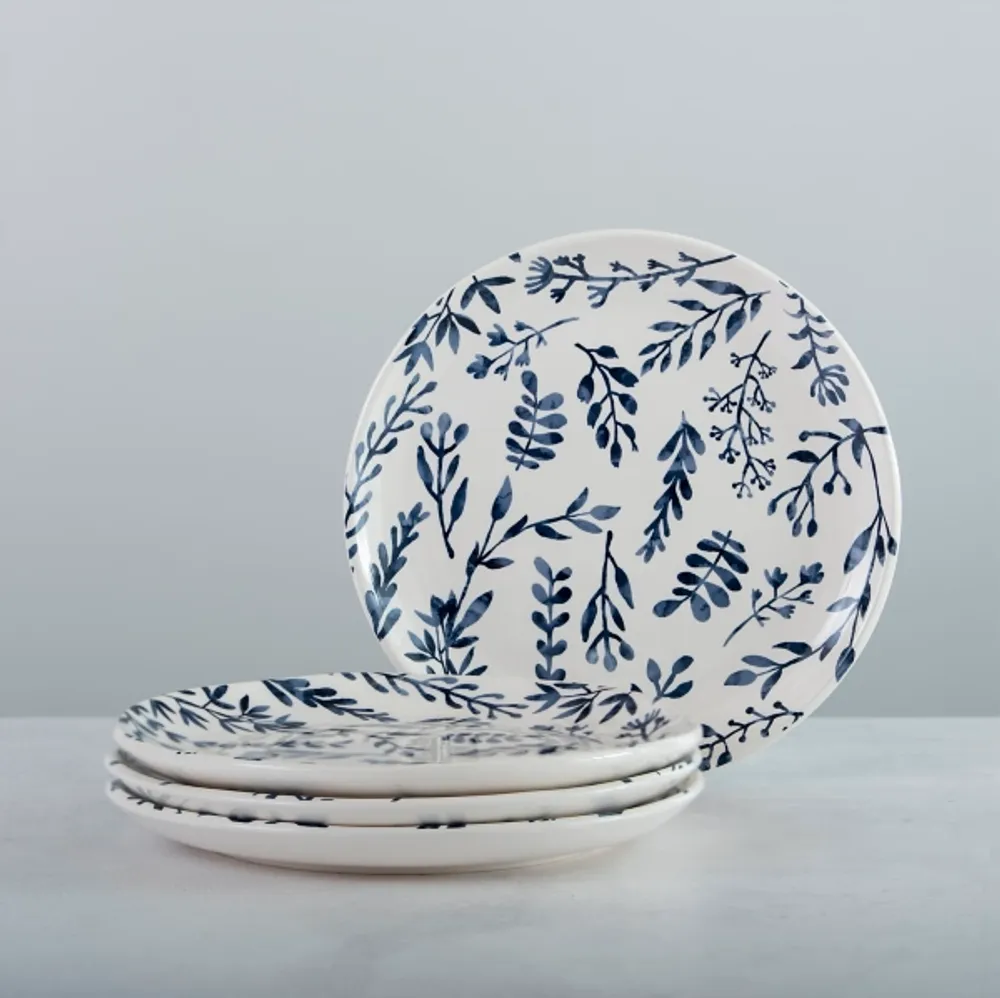 White and Blue Vines Salad Plates, Set of 4