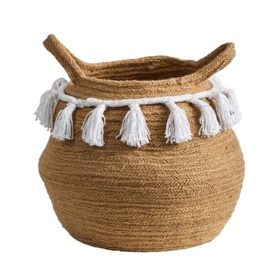 Natural Cotton Woven Tassel Basket