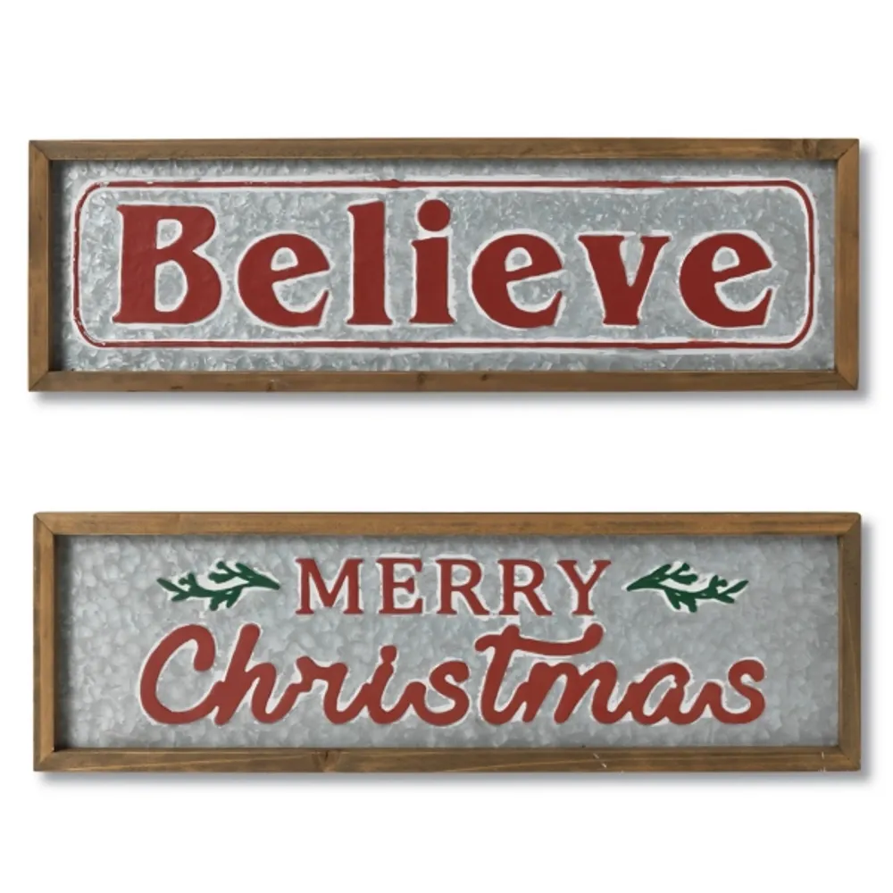 Believe and Merry Christmas Wall Plaques, Set of 2