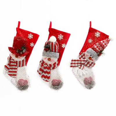 Glittery Red Snowman Stockings, Set of 3