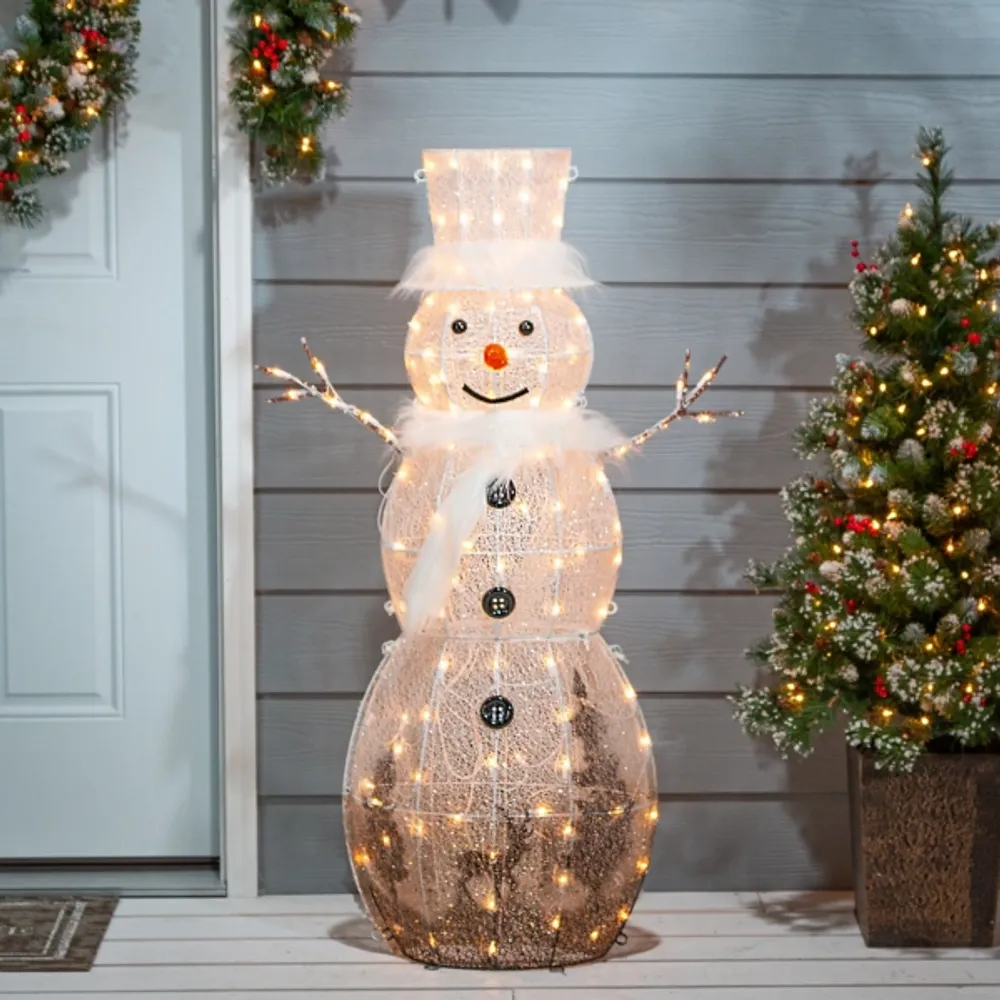 Pre-Lit White Reindeer Motif Christmas Snowman