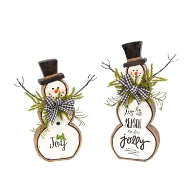 Pine Greeting Snowman Figurines, Set of 2