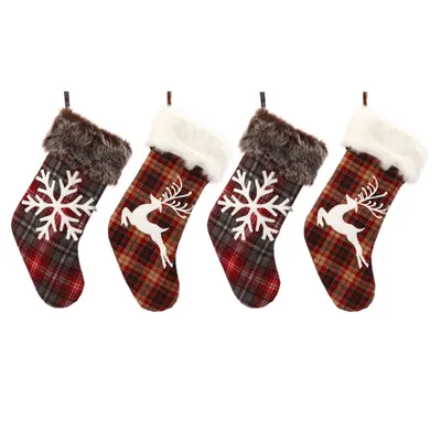 Buffalo Plaid Deer Christmas Stockings, Set of 4