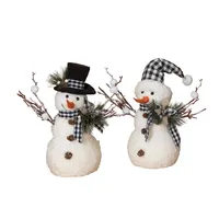 Plaid Scarf Snowman Statues, Set of 2