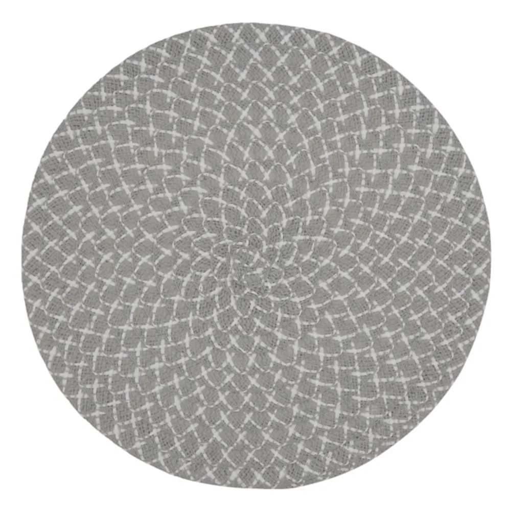 Gray and White Woven Circular Placemats, Set of 4
