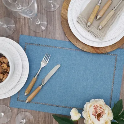 Azure Laser-Cut Hemstitch Placemats, Set of 4