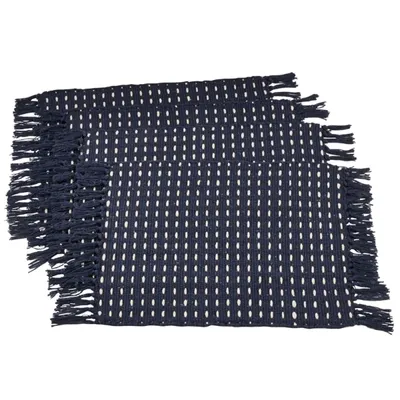 Navy Woven Dashed Placemats, Set of 4