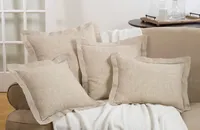 Natural Linen Down Hemstitched Lumbar Pillow