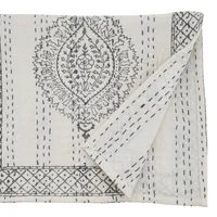 Gray and White Kantha Stitch Table Runner