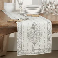 Gray and White Kantha Stitch Table Runner