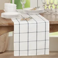 White Large Plaid Long Table Runner, 72 in.