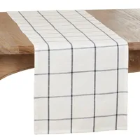 White Large Plaid Long Table Runner, 72 in.