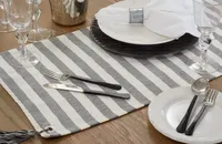 Black and White Rustic Stripe Tassel Table Runner