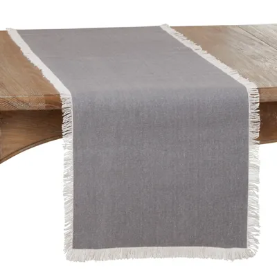 Gray Fringe Border Table Runner, 72 in.