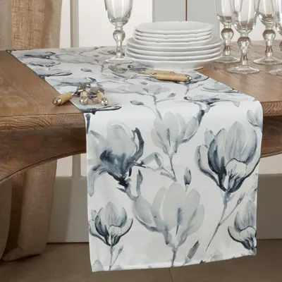 Blue Watercolor Floral Table Runner