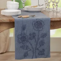 Deep Blue Floral Embroidered Table Runner