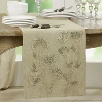 Sand Beige Floral Embroidered Table Runner