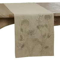 Sand Beige Floral Embroidered Table Runner