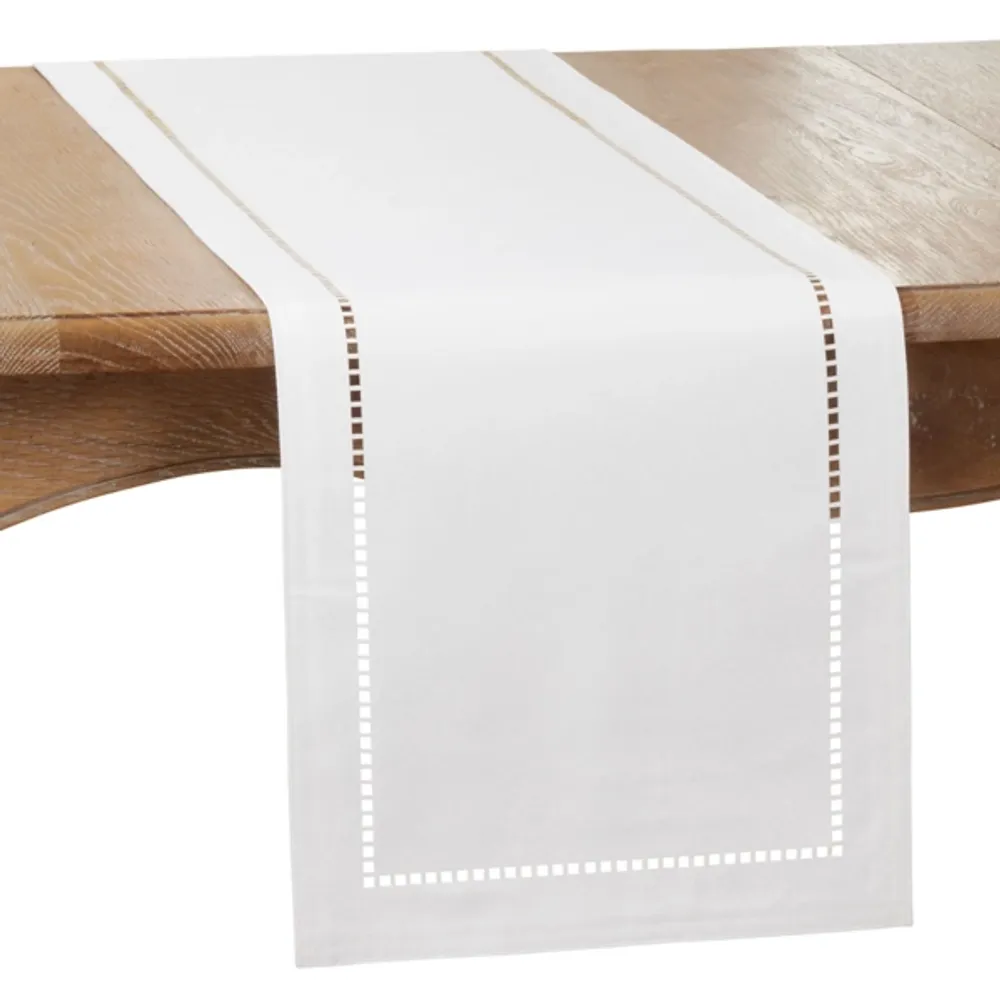 Moonbeam White Hemstitch Border Table Runner