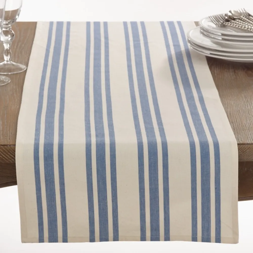 Blue Thick Stripe Oblong Table Runner