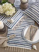 Blue Striped Chindi Cotton Table Runner