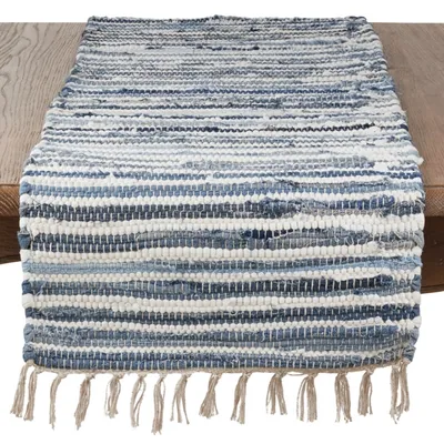 Blue Striped Chindi Cotton Table Runner