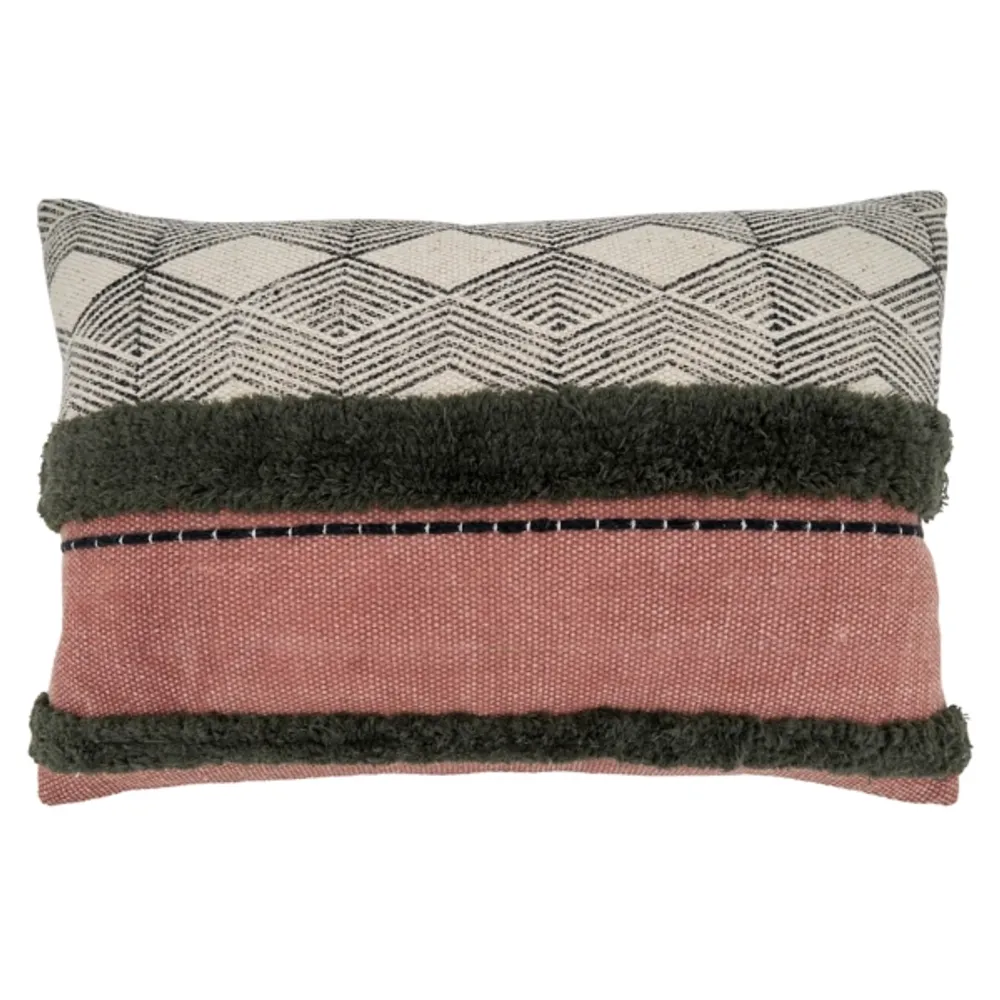 Tufted Chevron Block Cotton Lumbar Pillow