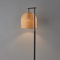 Bronze and Woven Rattan Stem Floor Lamp