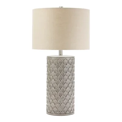Gray Ceramic Embossed Geometric Table Lamp