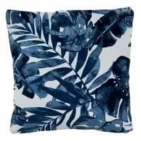 Blue Tropical Leaves Outdoor Throw Pillow