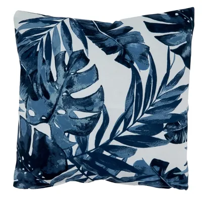 Blue Tropical Leaves Outdoor Throw Pillow