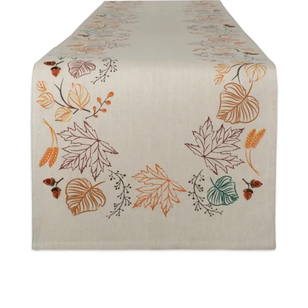 Embroidered Autumn Leaves Table Runner, 108 in.