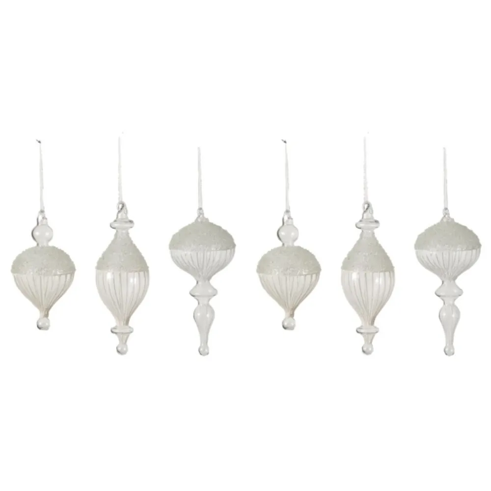 Clear Glass Frosted Teardrop Ornaments, Set of 6
