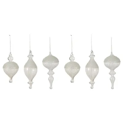 Clear Glass Frosted Teardrop Ornaments, Set of 6