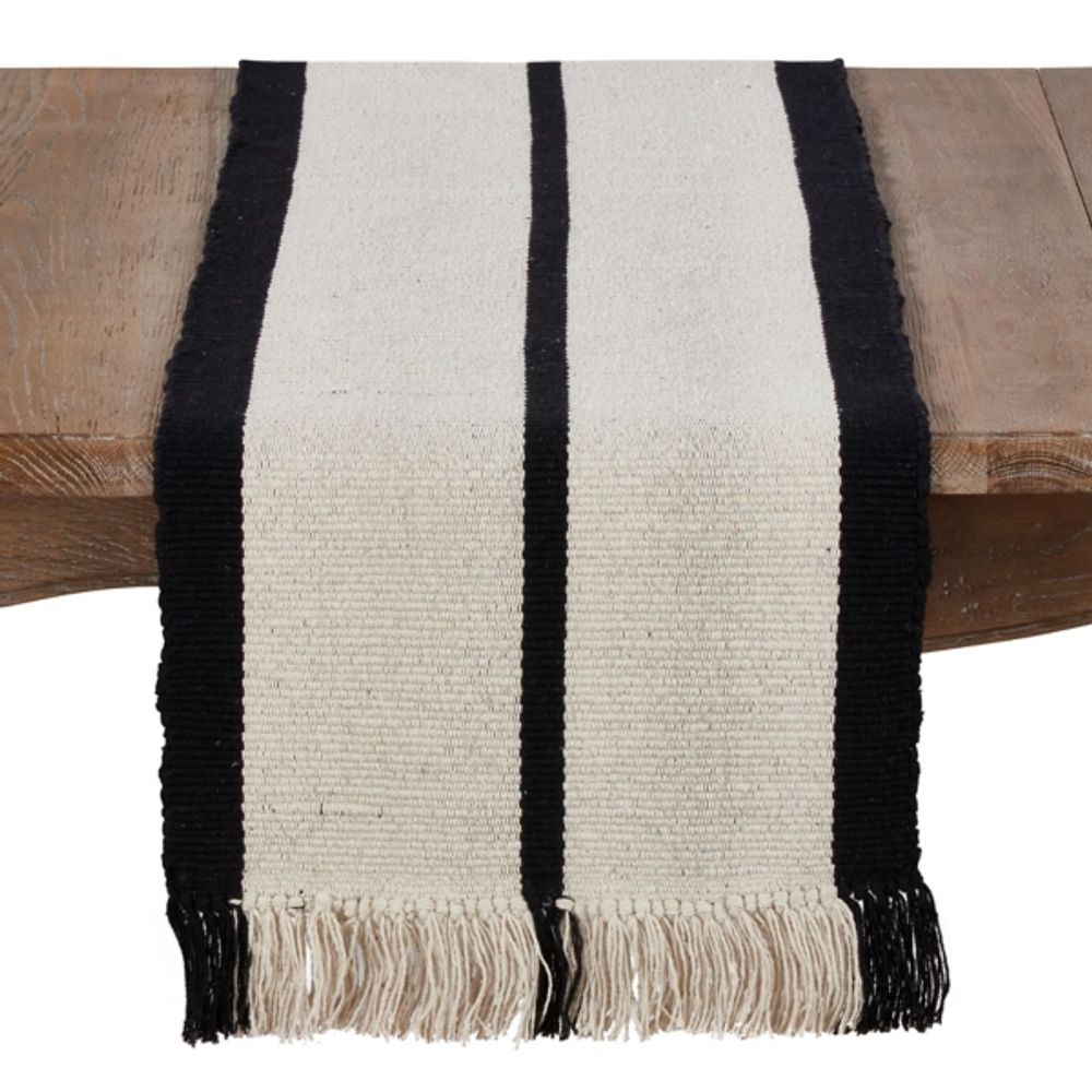 Ivory and Black Heavy Rug Table Runner