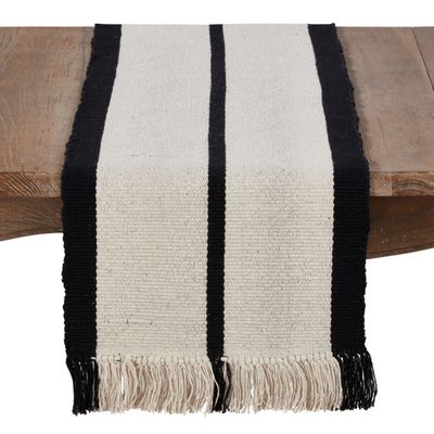 Ivory and Black Heavy Rug Table Runner
