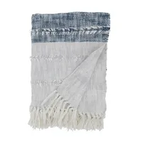 Soft Blue Textured Striped Tassel Throw