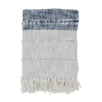 Soft Blue Textured Striped Tassel Throw