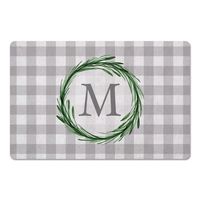 Personalized Gray Buffalo Check Wreath Kitchen Mat