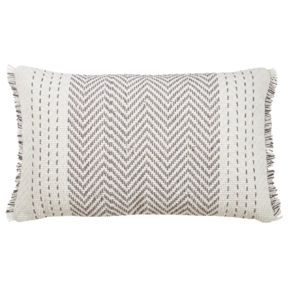 Gray Chevron Long Stitch Lumbar Throw Pillow