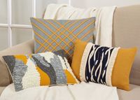 Yellow Wave Stitched Fringe Lumbar Pillow