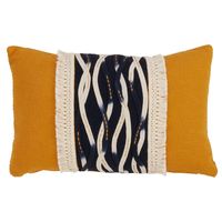 Yellow Wave Stitched Fringe Lumbar Pillow