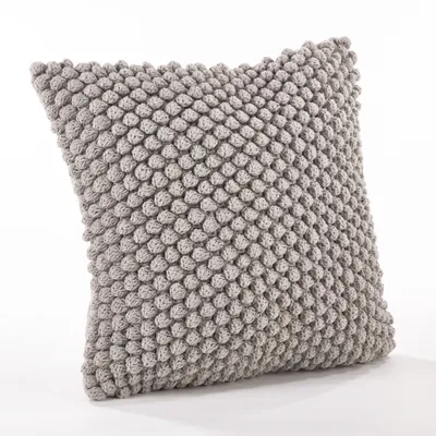 Gray Crochet Pom Pom Cotton Pillow