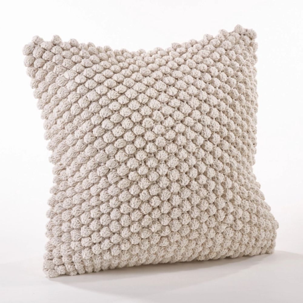 Vanilla Crochet Pom Pom Cotton Throw Pillow