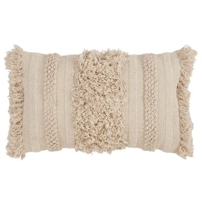 Natural Fringe Striped Cotton Lumbar Pillow