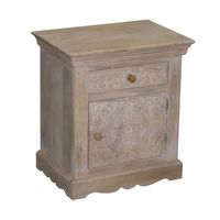 Champagne Hand Carved Mango Wood Floral Nightstand