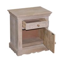 Champagne Hand Carved Mango Wood Floral Nightstand