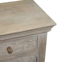 Champagne Hand Carved Mango Wood Floral Nightstand